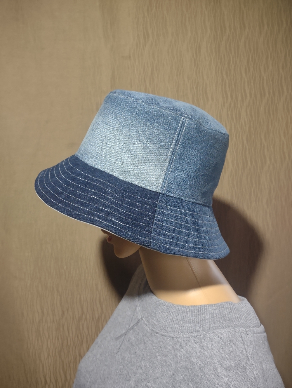Handmade Upcycled Denim Versatile Reversible Sun Bucket Hat - Picture 4 of 12